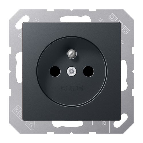 Розетка JUNG А-СЕРИЯ, скрытый монтаж, с заземлением, со шторками, матовый антрацит