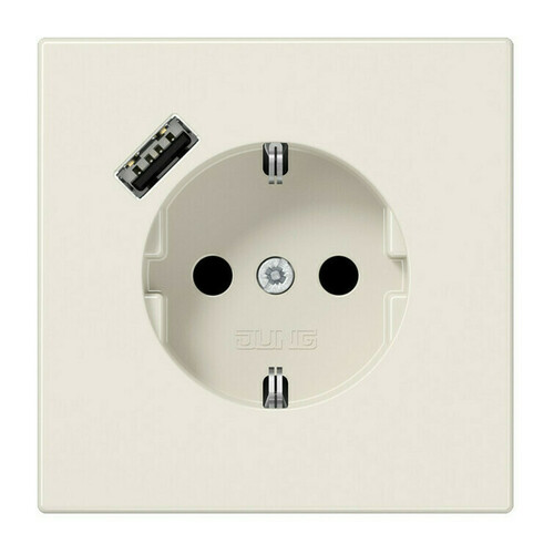 Розетка с USB Jung LS 990, скрытый монтаж, с заземлением, слоновая кость, LS1520-18A